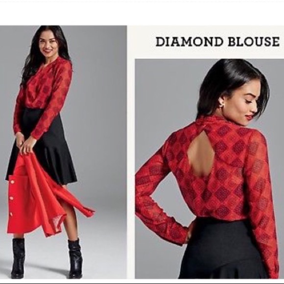 CAbi Tops - NWT CAbi Diamond Blouse Long Sleeves Open Back Red